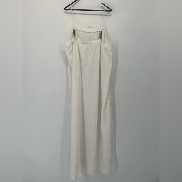 Zara Front Wooded Beaded Dainty Strap Crepe Boho Flowy Midi Dress - Picture 8 of 10